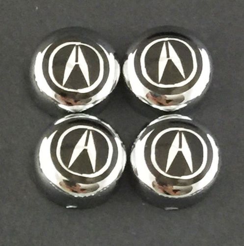 Set of 4 chrome bolt cover + acura decal license plate frame screw cap car