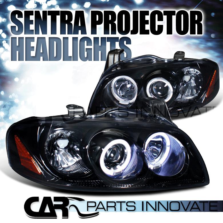 Glossy piano black nissan 04-06 sentra tinted halo projector headlights