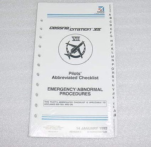 65c7cl04eap, new / nos, cessna citation vii 650 pilot emergency checklist manual