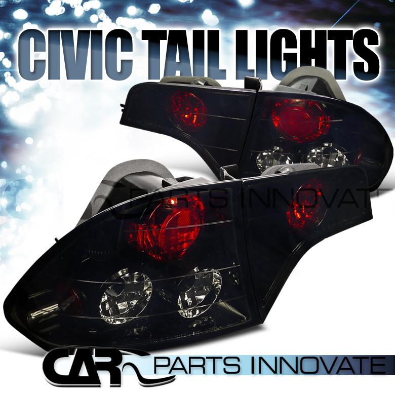 Glossy piano black honda 06-11 civic 4dr sedan smoke tail lights brake rear lamp