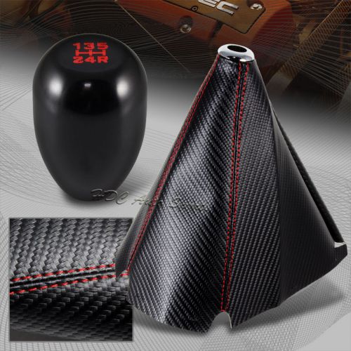 Carbon red stitch manual shift boot + t-r black 5-speed shifter knob universal 3