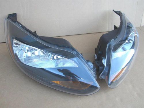 Oem 12 13 14 ford focus lh driver &amp; rh passenger side halogen headlights black