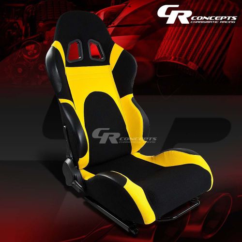 2x black/yellow reclinable sports racing seats+mounting sliders passenger side