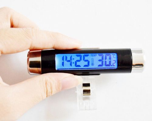 2016 car air vent lcd hum blue backlight clip-on clock thermometer calendar