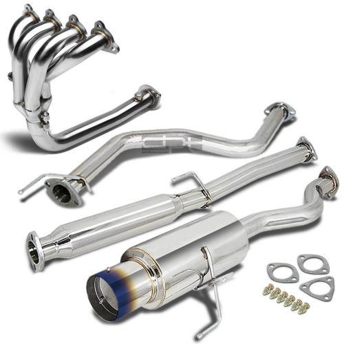 For ej6 civic 4.5&#034; burnt tip muffler stainless steel catback+4-1 header exhaust