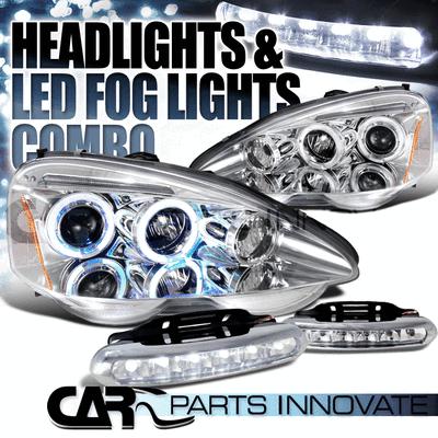 Acura 02-04 rsx dc5 chrome twin halo projector headlights+6-led fog lamps