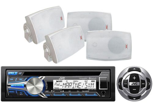 Marine usb bluetooth jvc cd radio, wired remote, 4 white 4&#034; 2way sealed speakers