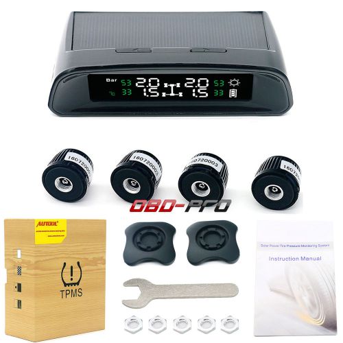 Solar wireless car tpms tire tyre alarm pressure monitoring system +4sensors