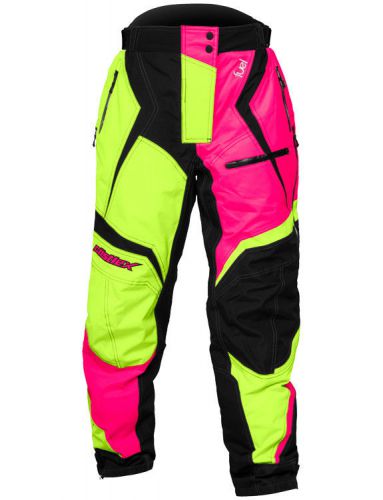 Castle womens hot pink/hi-vis fuel se g5 snowmobile pants snow snowcross