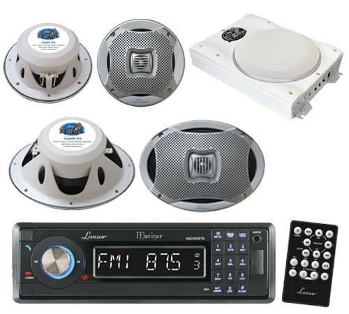 New aqcd60btb marine cd/mp3 am/fm radio w/bluetooth 1000w amp 2 6x9 2 5.25&#034; spkr