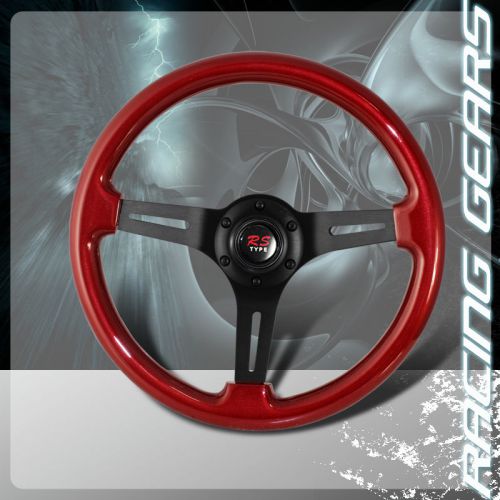 Universal 345mm 6 bolt hole lug red wood grain style deep dish steering wheel