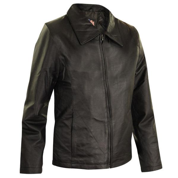 Black designer womens short zipper leather jacket