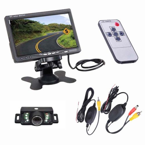 7&#034; tft lcd monitor car rear view system night vision backup camera kit+wireless