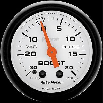 Autometer phantom mechanical boost/vacuum gauge 2 1/16" dia white face 5701