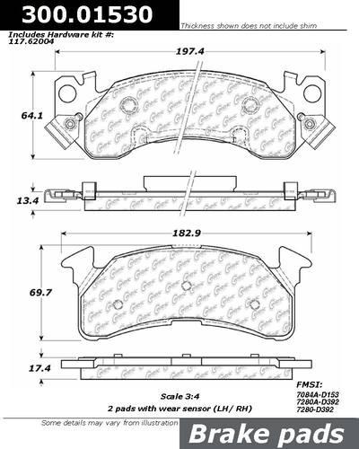 Centric 300.01530 brake pad or shoe, front-premium semi-met pads w/shims