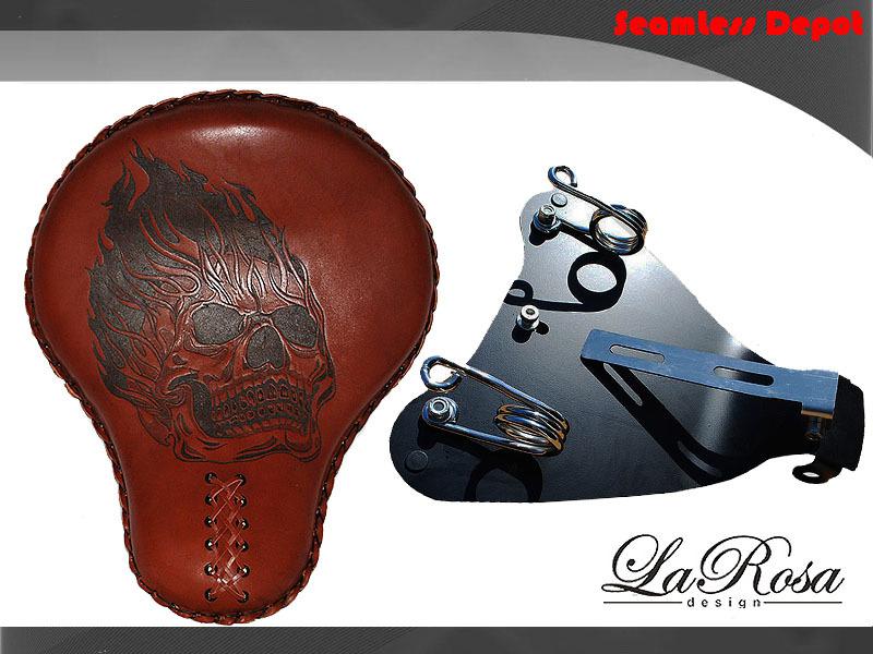 Larosa shedron leather flame rider solo seat + harley sportster xl mounting kit