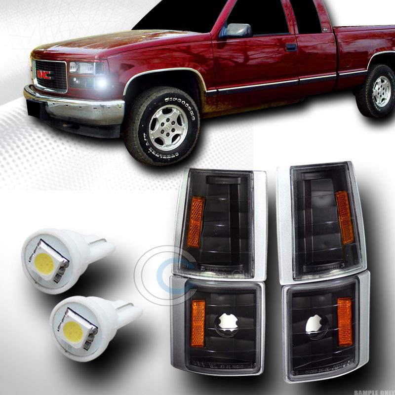 Black signal corner lights amber k2+1 smd led bulbs 94-98 gmc c10 c/k pickup suv