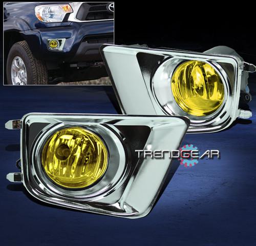 12-13 toyota tacoma pickup bumper yellow fog light w/chrome cover+harness+switch