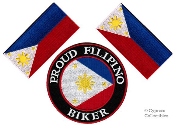 Lot of 3 - proud filipino biker patch philippines flag embroidered iron-on pinoy