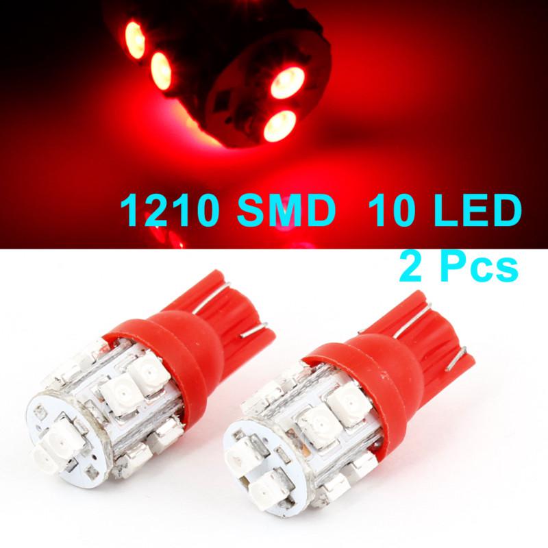 2 pcs car auto t10 red 10-smd 1210 158 168 194 led light bulb lamp