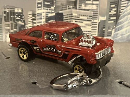 Diecast chevrolet chevy bel-air gasser model red toy car keyring keychain