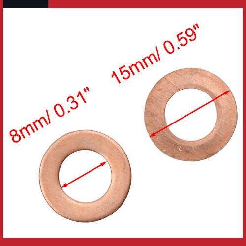 Universal 8mm inner diameter copper washers flat sealing gaskets ring pack of 50