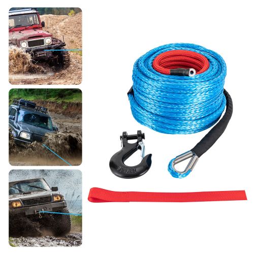 3/8&#034;x100&#039; synthetic winch rope with hook winch cable with protective sleeve new