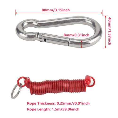 Trailer connector rope foot breakaway cable spring clip rv silver+red