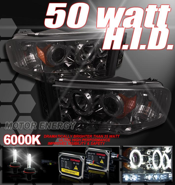 2002-2005 ram 1500/2003+ 2500 3500 halo led smoke projector headlight+50w 6k hid