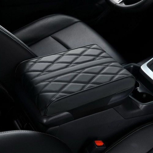 Black pu leather car armrest mat center console protector cushion box cove y1b9