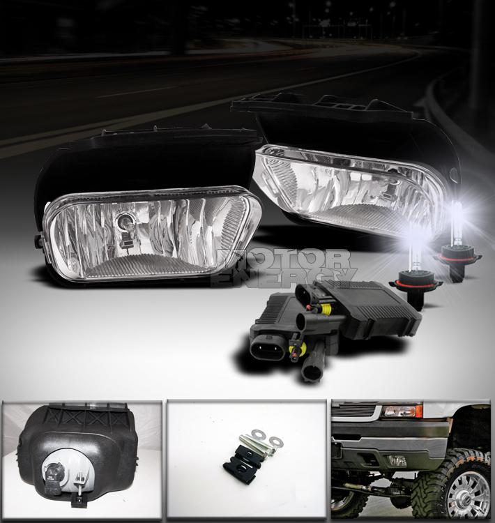 2003-2006 chevy silverado/2002+ avalanche bumper chrome fog light +8000k hid kit