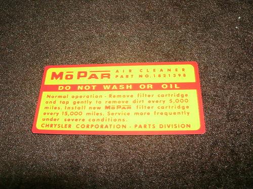 1957 chrysler 300 c 300c air cleaner service inst decal