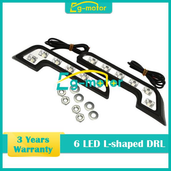 Pair  6-led l-shaped diy white daytime running light drl head lamp dc 12v