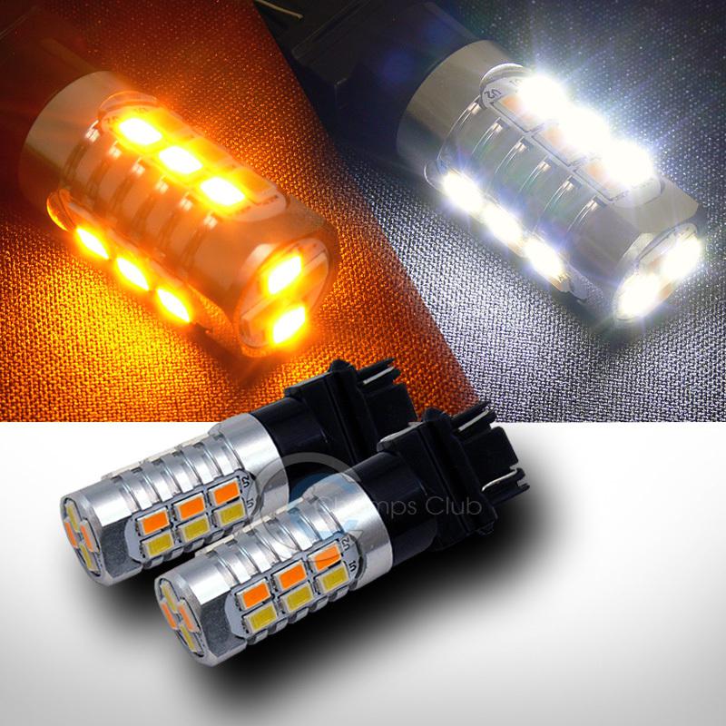 2pc 3157 22x 5730 smd led white/yellow dual switch back parking/park light bulbs