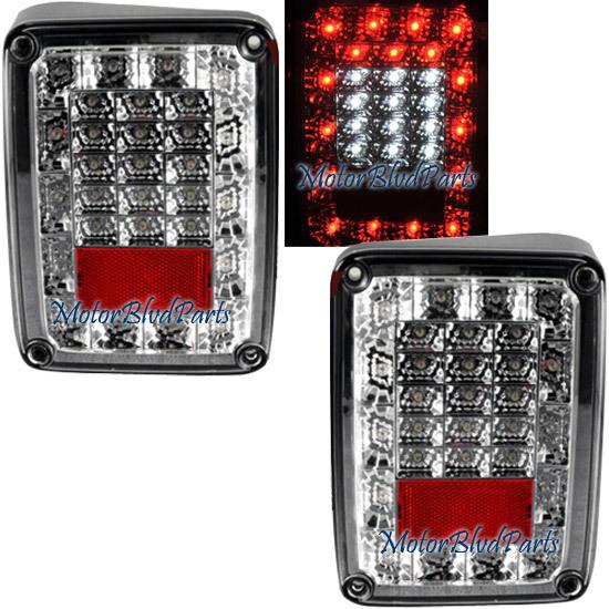 07-10 jeep wrangler chrome led tail lamps lights pair