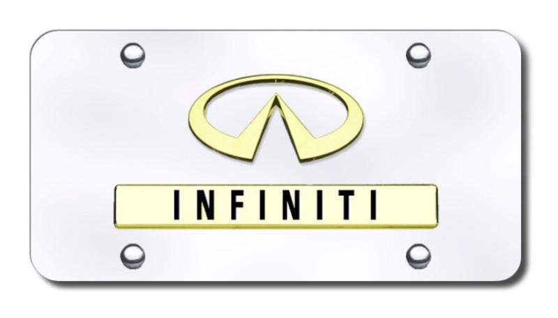 Infiniti dual infiniti gold on chrome license plate made in usa genuine