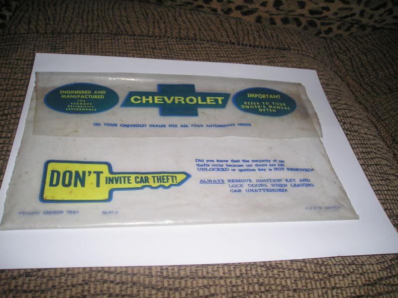 1969,70,71,72 original chevrolet/corvette plastic owners manual bag/pouch