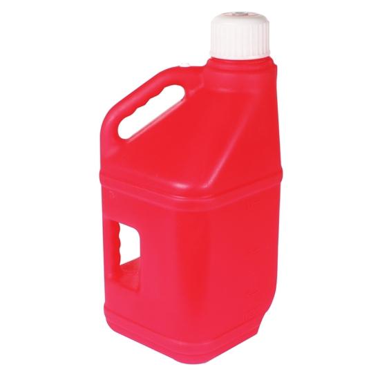 New red 5 gallon two handled plastic utility jug, 22" x 10.5"