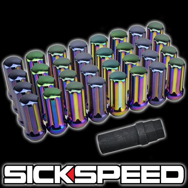 32 neo chrome 51mm spline drive locking lug nuts lugs w/ key for wheel 1/2x20