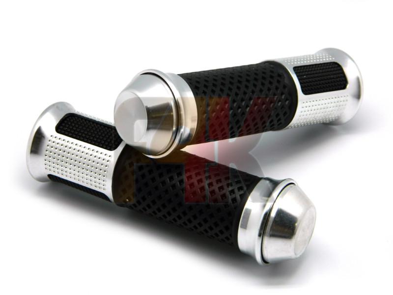 Silver motorcycle sports bikes handle bar rubber gel hand grips w/ bar end plug