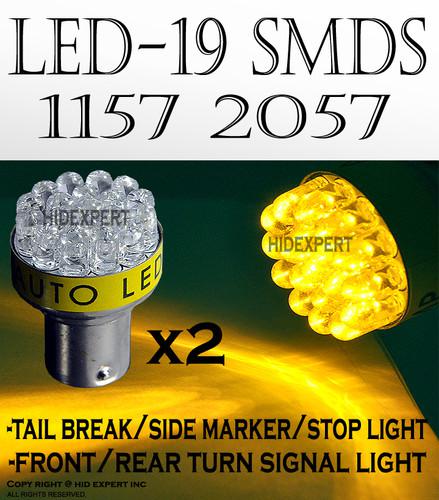 2 pcs amber/yellow 1157 2057 19-led rear turn signal light bulbs mj2abls dot