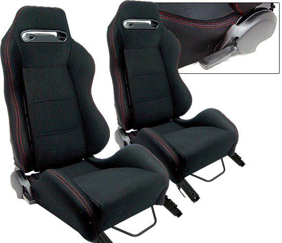 2 black + red stitch racing seats reclinable all ford *