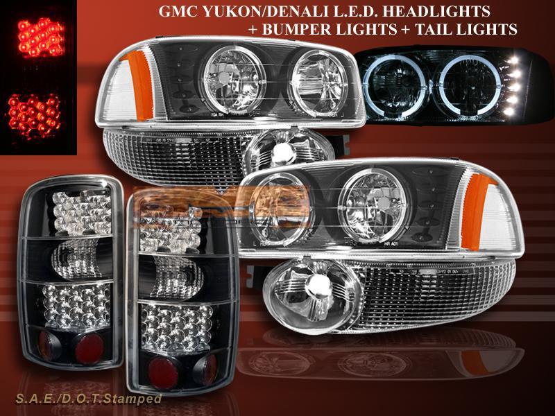 00-06 gmc yukon xl black led halo headlights/bumper lights/black led tail lights