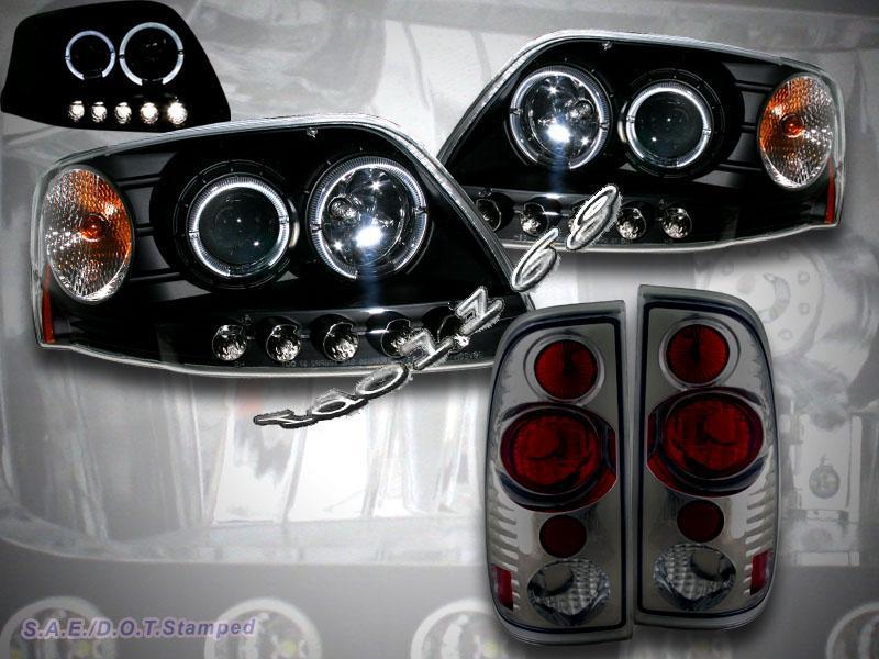 Aug/1997-2003 ford f150 projector headlights black 2 halo led & smk tail lights