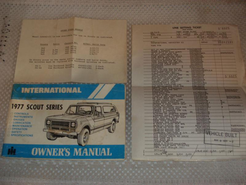 1977 international scout owners manual plus original!!!