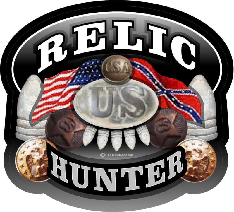 1 - 4" relic hunter decal sticker metal detecting civil war flag bullet 515