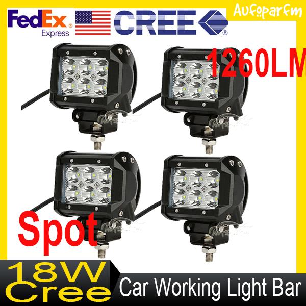 4pcs 4" 1260lm 18w cree led work light bar spot beam pickup 4wd jeep boat