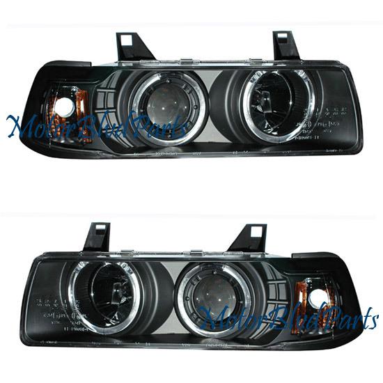 92-98 bmw 3-series e36 sedan projector headlights w/halo black left+right set