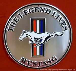 Ford mustang the legend lives embossed 12" round sign