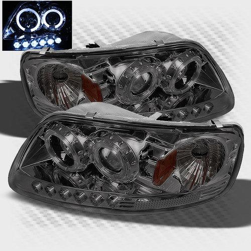 Smoked 97-03 ford f150 twin halo led projector headlights smoke head lights lamp